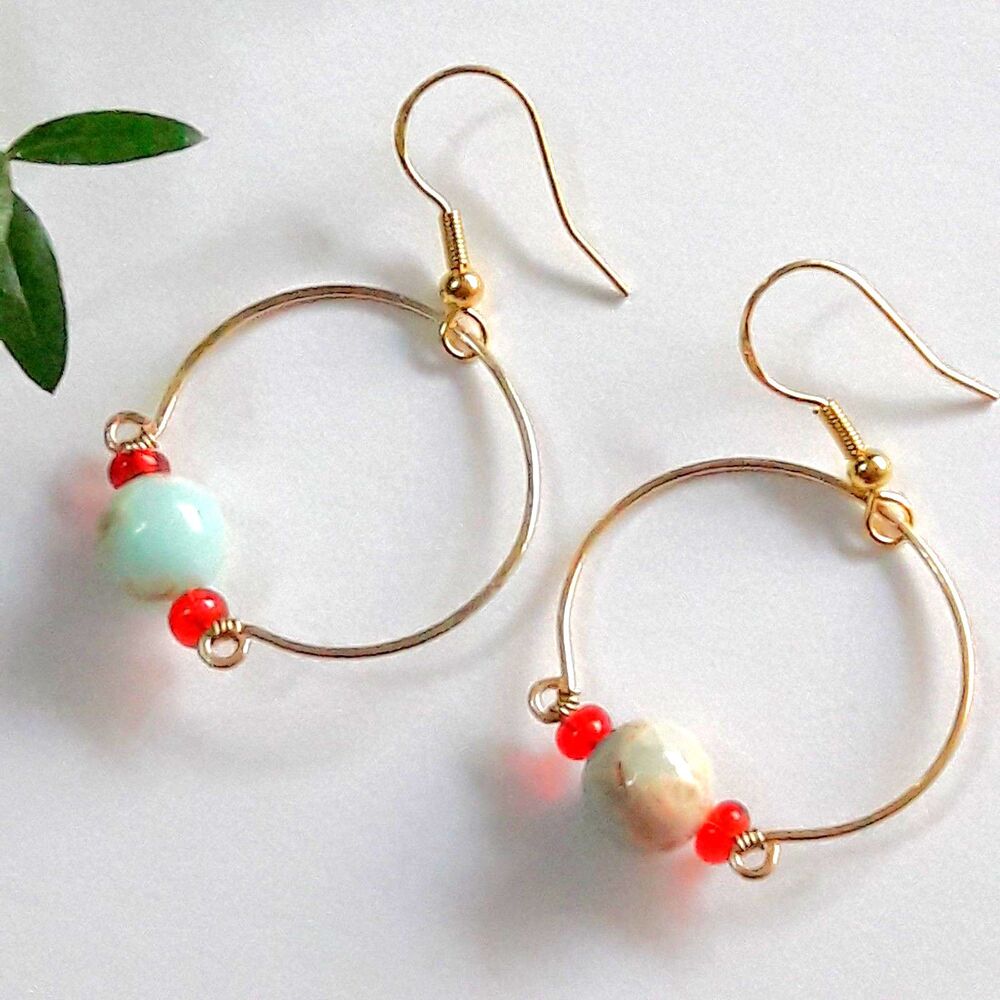 Blue Imperial Jasper Gold plated Hooks Hidden Meaning earrings Natural Ele 605■
